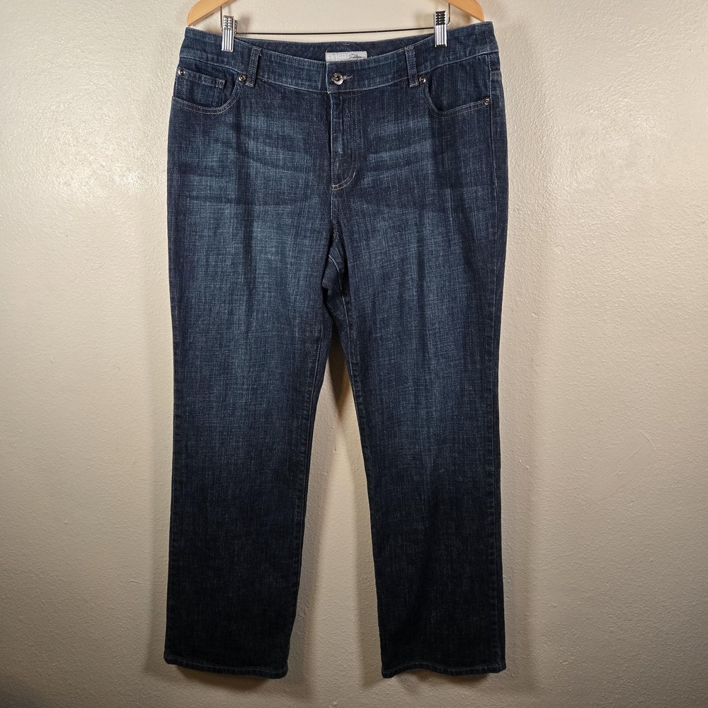 Chico's Platinum Straight Jeans‎ Womens 3 Blue Wash Mid Rise Stretch Denim